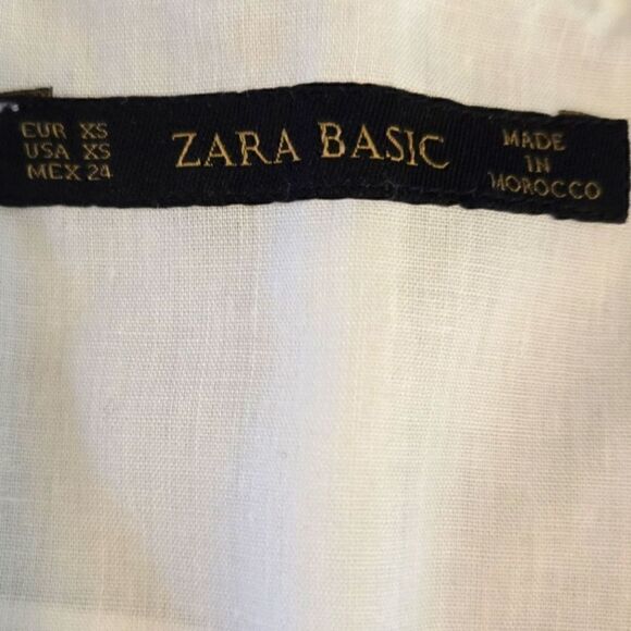 EC ZARA BASIC SHORT SHORT SLEEVE WHITE COTTON DRESS W/ SQUARE LACE SZ.XS - Picture 4 of 6